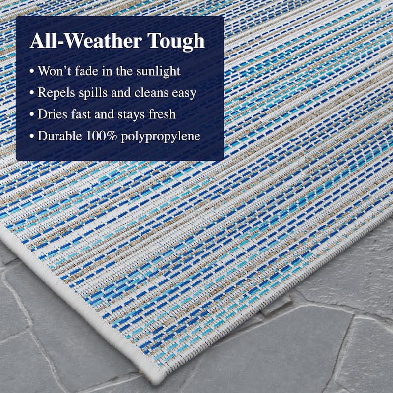 Samantha Cannes Azure Blue Ivory Indoor Outdoor Area Rug