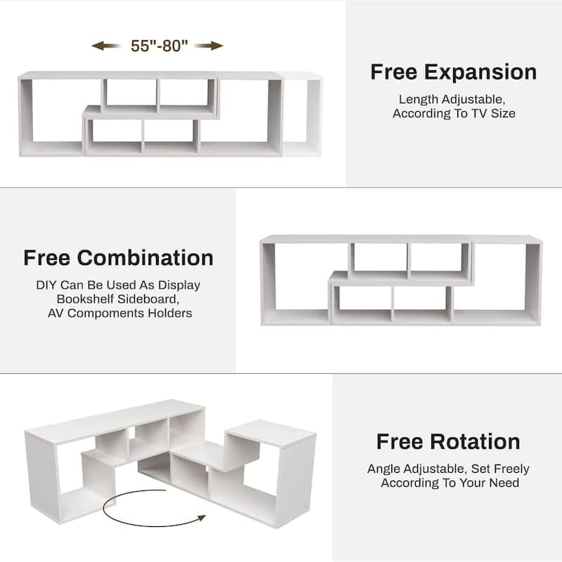 Grondin 2-Piece L Shaped TV Stand, Multi-Functional Free Combination Media Console Bookshelf for Living Room Bedroom