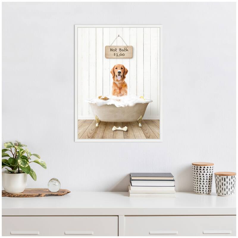 Kate and Laurel Sylvie Amber Retriever in Farmhouse Hot Bath Framed Canvas by Amy Peterson