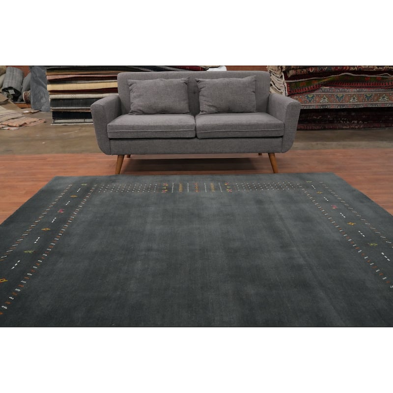 Hand Knotted Oriental 100% Wool Carpet Tribal Animal Pictorial Greys & Charcoal Gabbeh Area Rug - 7' 10'' X 7' 10''