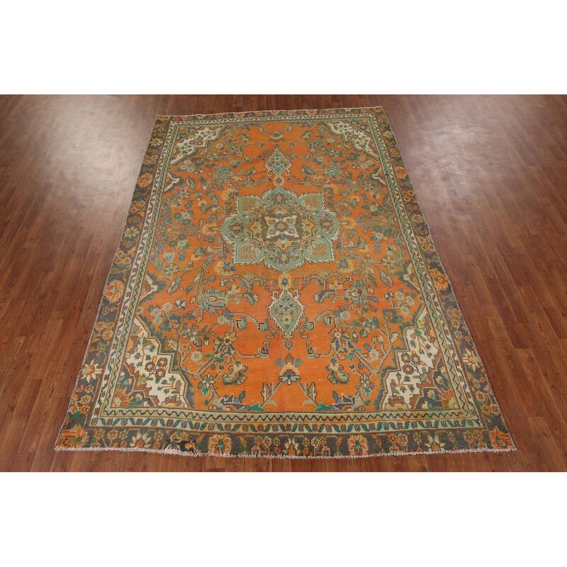 Hand Knotted Oriental 100% Wool Carpet Traditional Floral Oranges & Rust Hamedan Area Rug - 9' 6'' X 6' 6''