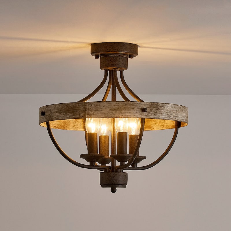 4-Light Industrial Farmhouse Semi-Flush Mount Ceiling Light