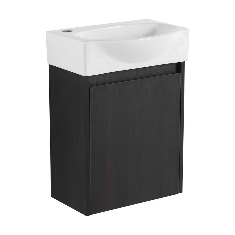 16" Bathroom Vanity Sink Combo with Ceramic Sink, Oak Cabinet for Small Bathrooms and Powder Rooms