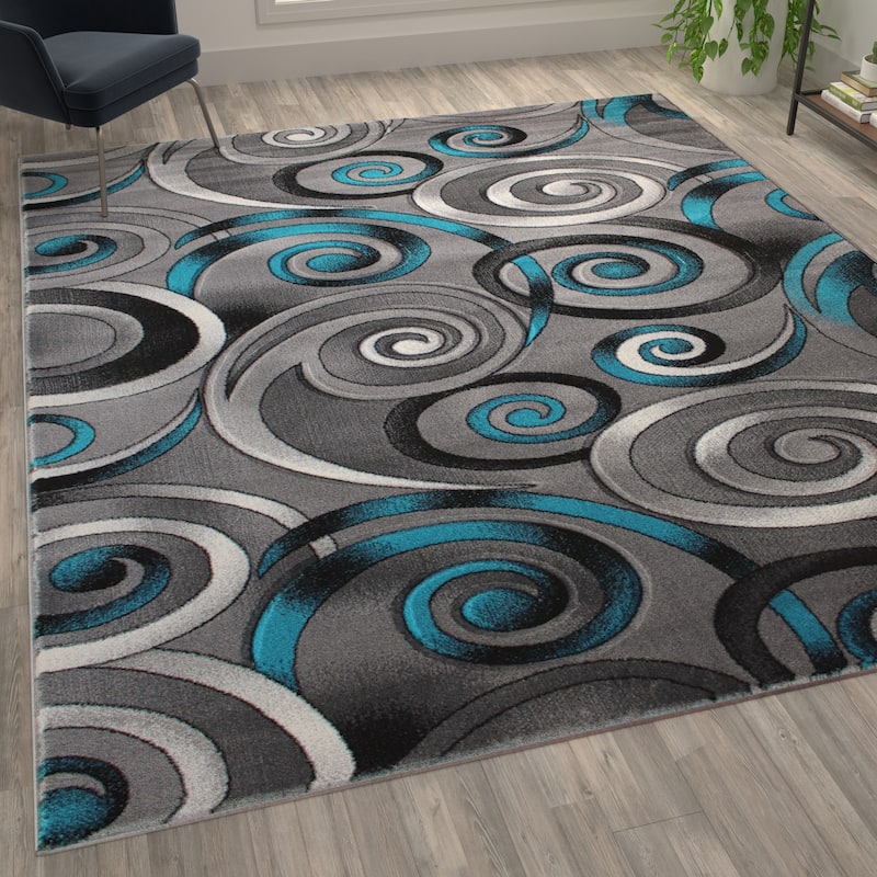 Modern Spiral Patterned Olefin Indoor Area Rug