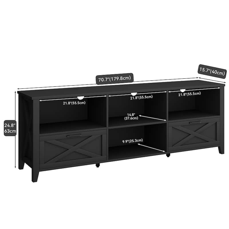 Moasis 71" Farmhouse TV Stand Classical Wooden Cabinet Media Console for TVs up to 80" - 70.7"L x 15.7"W x 24.8"H