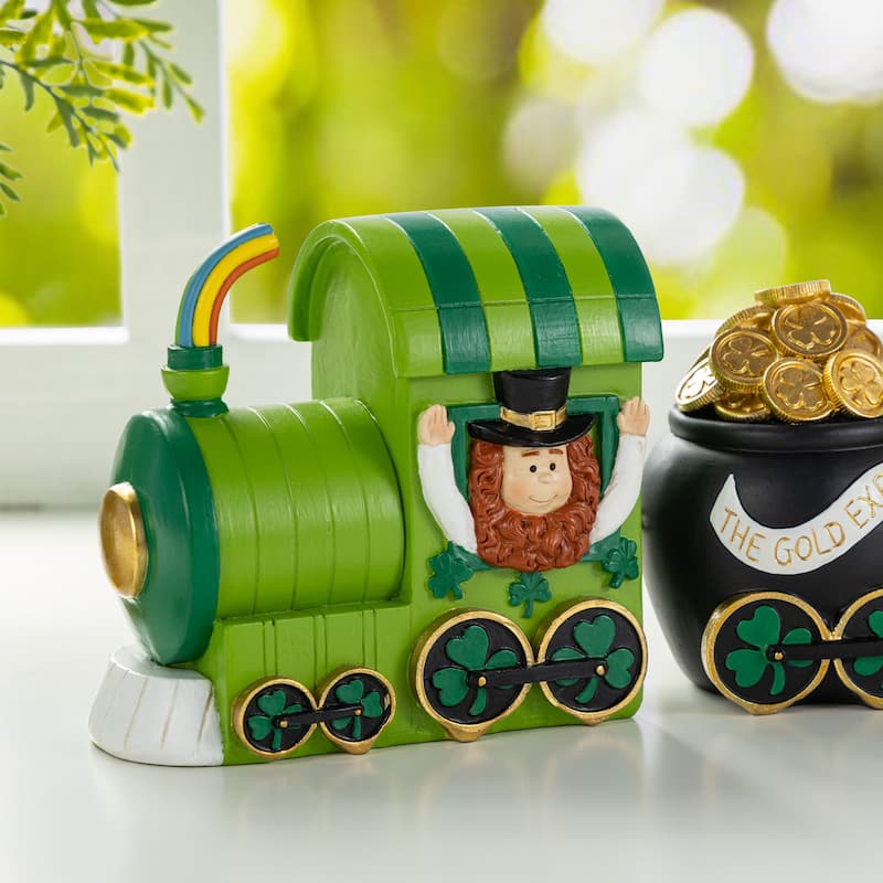 Glitzhome Set of 3 St.Patrick's Resin Leprechaun Train Table Decor