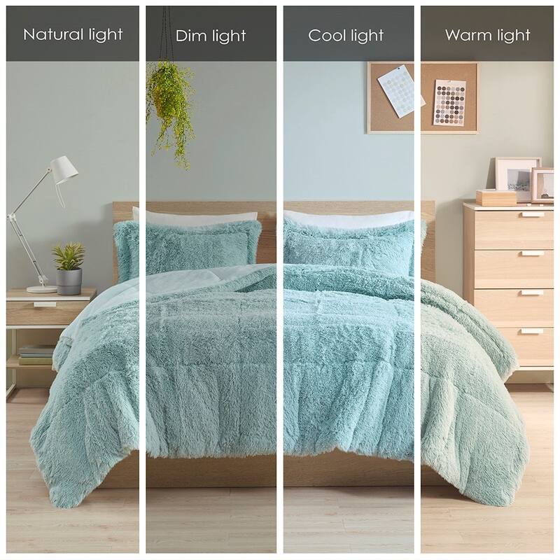 Full/Queen Ombre Shaggy Long Fur Comforter Mini Set