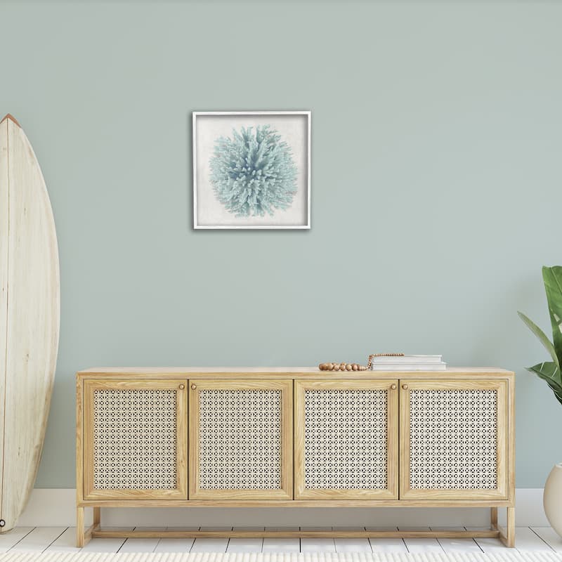 Stupell Coral Ball Blue Sea Beach Design,12 x 12, Framed Wall Art