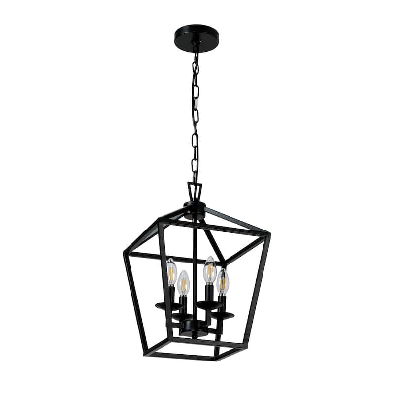 4 Light Matte Black Lantern Pendant - 12"x12"x18"