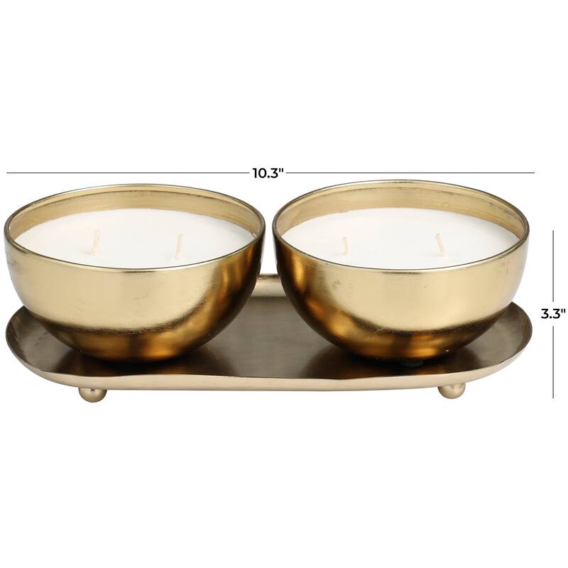 Gold or Silver or Copper Metal Scented 12 oz 2 Wick Candle with White Wax (Set of 2)