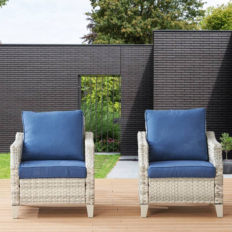 Pocassy 2PCS Outdoor Patio Chair with Cushion - Blue