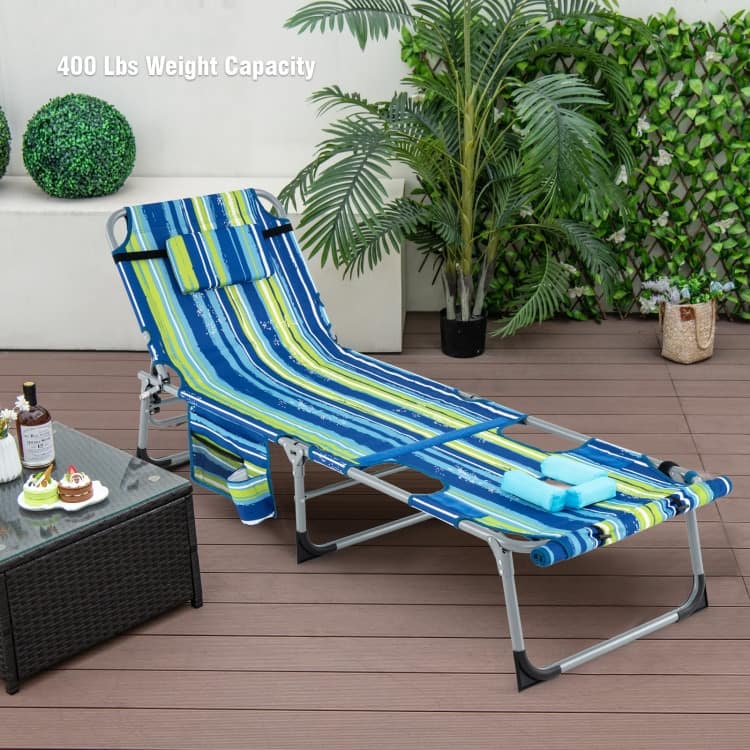 5-Position Folding Chaise Lounge Chair with Adjustable Footrest - 60" x 24" x 33"