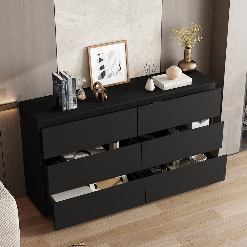 Timechee 6 Drawer 59'' W Chest&Dresser White/Dark Brown