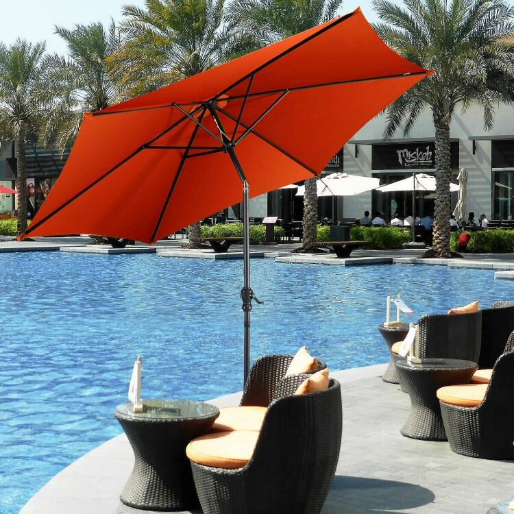 9-Foot Outdoor Market Patio Table Umbrella with Push-Button Tilt and Crank Lift for Sun Shade
