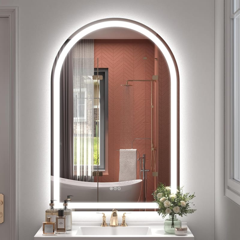 Arched LED Bathroom wall Mirror Front and Backlit light Anti Fog with 3 Year Warranty - 32x48