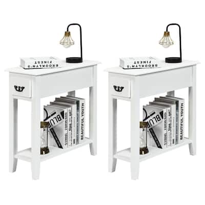 Gymax Set of 2 Nightstand 2 Tier End Bedside Sofa Side Table w/Drawer