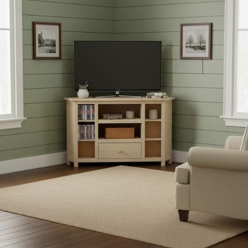 Solid Parawood Corner Entertainment Stand - 39"W x 18"D x 28"H