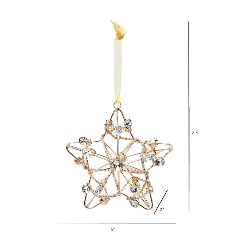Sevita Gold and Silver Shining Crystal Chain Wrapped Star Ornament, Set of 4 - 8.5" x 5" x 2"