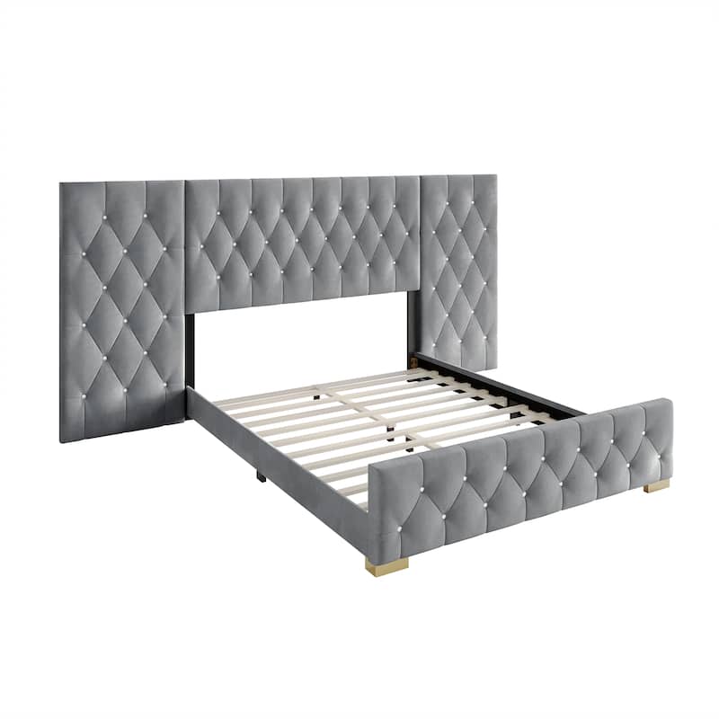 CraftPorch Luxurious Velvet Tufted Platform Bed with Wall Panels