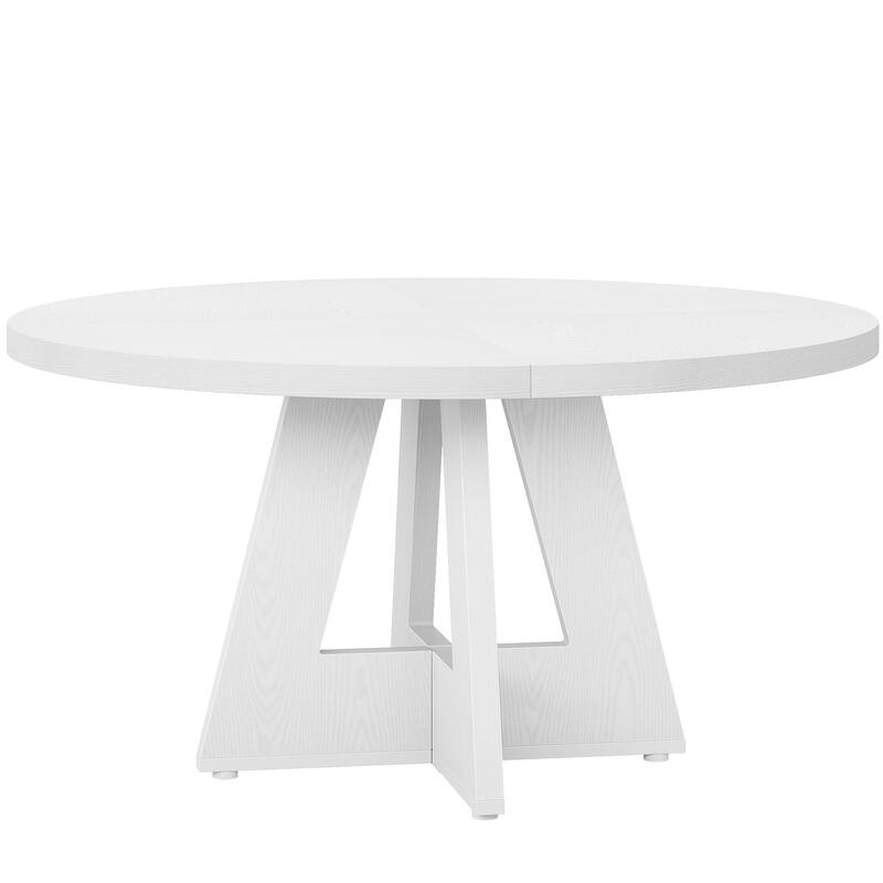 47" Round Farmhouse Dining Table - White Wood Kitchen Table for 4