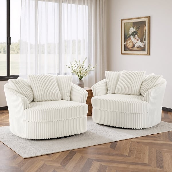 slide 2 of 76, UIXE Oversize 43" Plush Corduroy Swivel Barrel Chair Comfy Accent Chair For Living Room Beige/2 Set