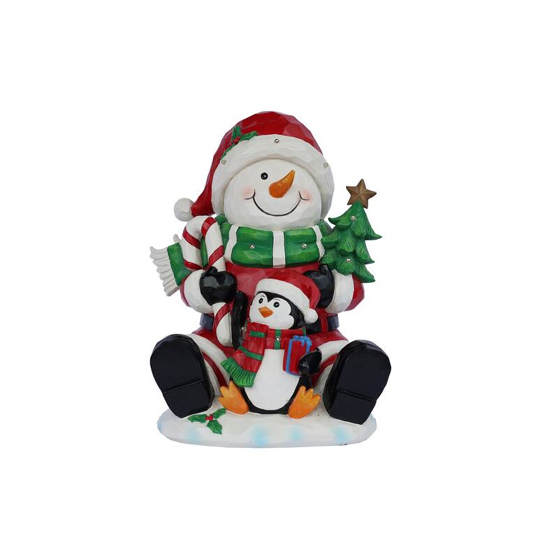 LED Lighted Snowman and Penguin Christmas Figurine - 13.5"