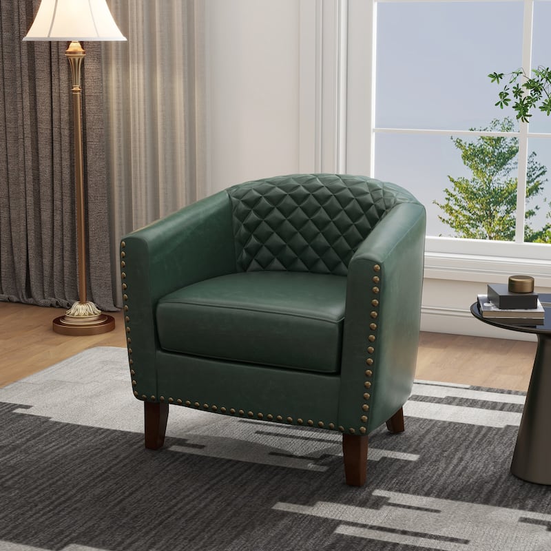 Modern Armchair Faux Leather Nailhead Trim Swivel Accent Chair