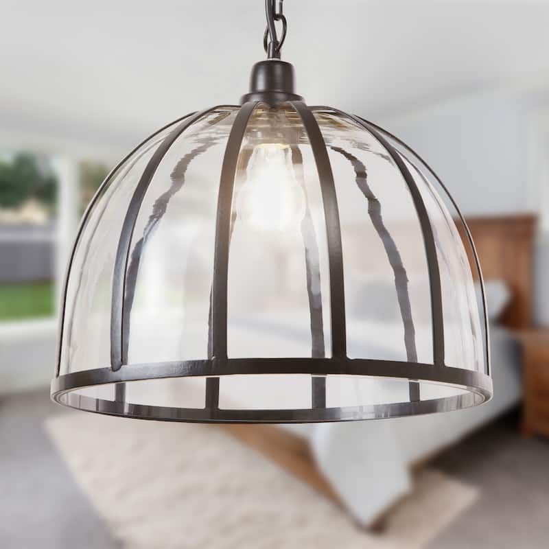 Hayden River of Goods Black and Clear Glass and Metal Pendant Light with Adjustable Hanging Cord - 14.5" x 14.5" x 13.5/72.5"