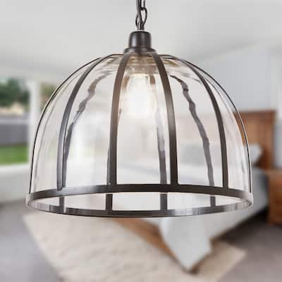 Hayden River of Goods Black and Clear Glass and Metal Pendant Light with Adjustable Hanging Cord - 14.5" x 14.5" x 13.5/72.5"