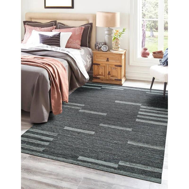 Home Decor Gray Hand-Woven Wool Contemporary Natural Wool Flat Area Rug - Modern Elegance and Durability