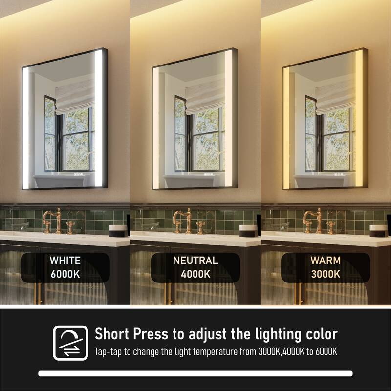 36"H Wall Mounted Bathroom Rectangle Framed LED Mirror With Memory Function