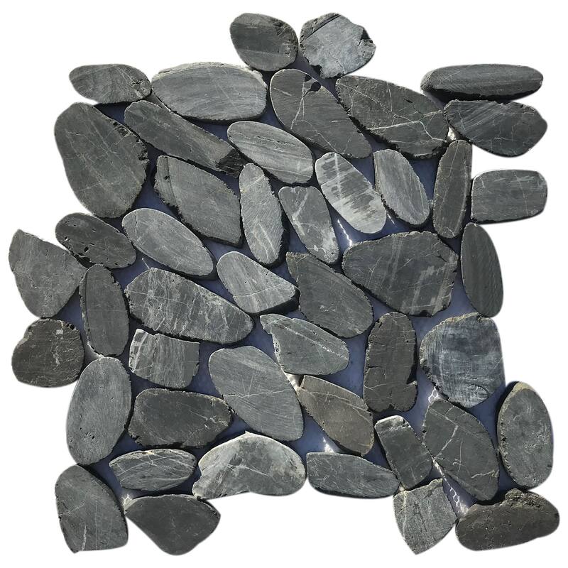 Coal Black Natural Stone Sliced Pebble Mosaic Tile - 5 sheets (5.00 sf) - Black
