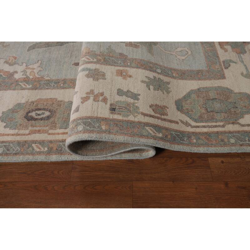 Blue Floral Oushak Turkish Area Rug Handmade Wool Carpet - 8'0"x 9'7"