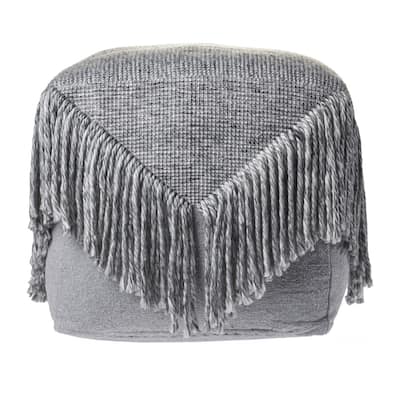 HomeRoots 18" Gray Wool Ottoman