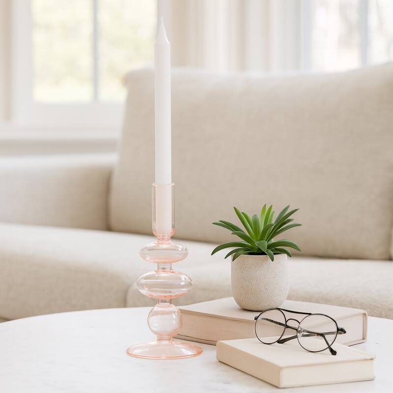 Sculptural Glass Candle Holder with Rounded Accent Base - Modern Tabletop Candle Holder for Any Room