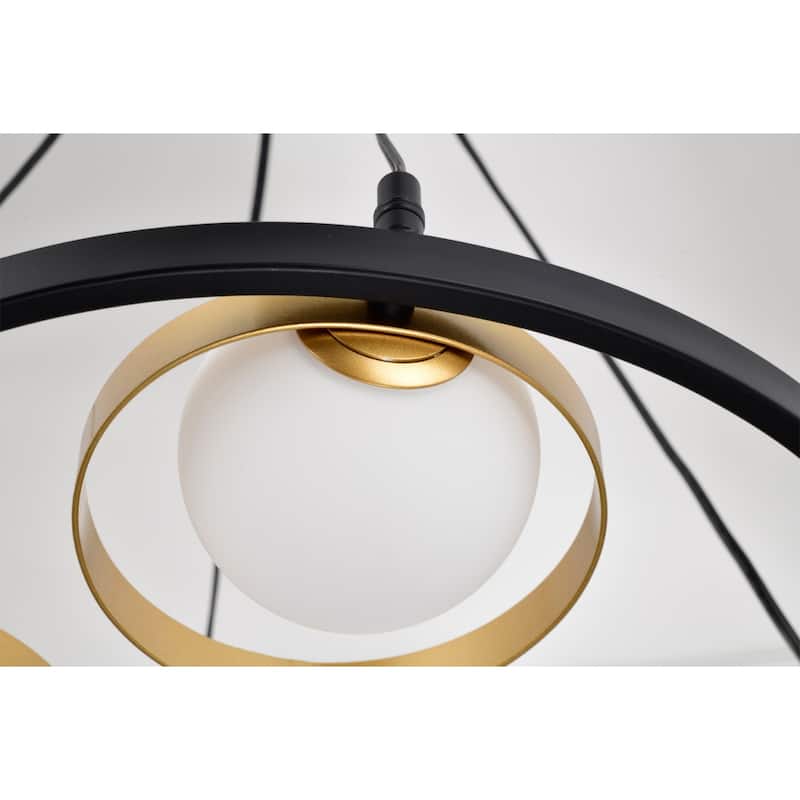 Pomponia 18 Inch Modern Circular Opaque Glass Matte Black and Satin Gold Finish Ceiling Lighted Chandelier 4-Light - N/A