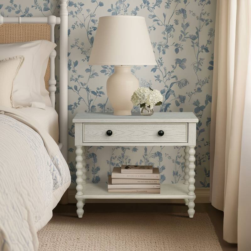 Large Nightstand with Drawer and Open Shelf Wide 32 Inch Bedside Table