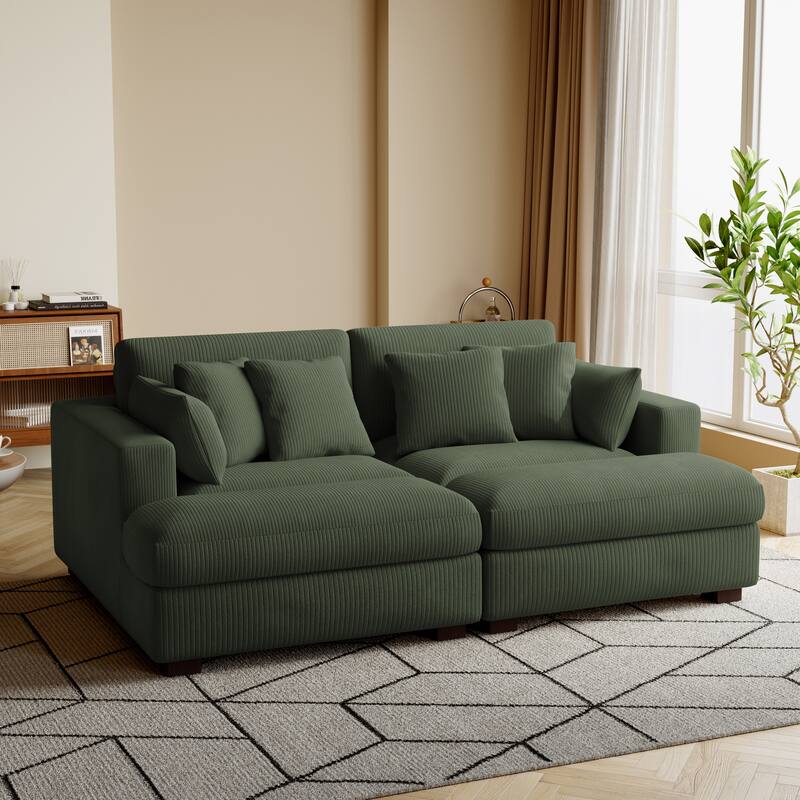 Navaeh Corduroy Modular Sectional Sofa Large Couch Sleeper Chaise - Green Set&4 Pillow