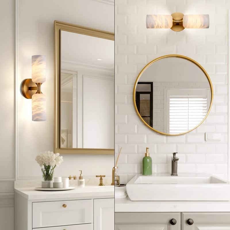 KAYLA 14 in. 2-Light Gold Modern Natural Alabaster Wall Sconce