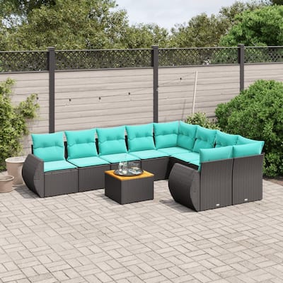 vidaXL Patio Sofa Set with Cushions Outdoor Furniture 10 Piece Poly Rattan - 24.4x 24.4x 27.2