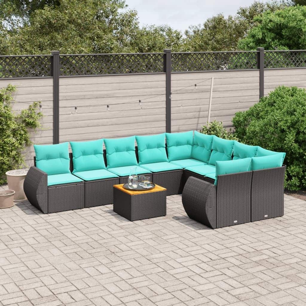 vidaXL Patio Sofa Set with Cushions Outdoor Furniture 10 Piece Poly Rattan - 24.4x 24.4x 27.2