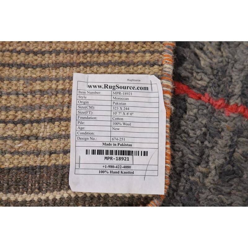 Moroccan Oriental Area Rug Hand-Knotted Grey Wool Carpet - 8'0" x 10'7"