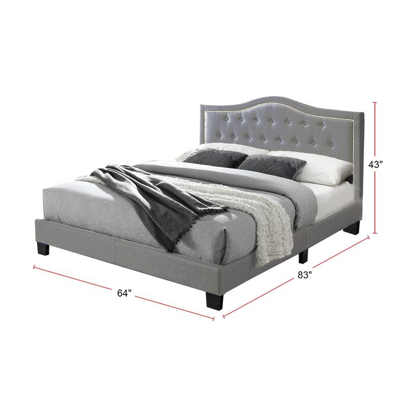 Fabric Upholstered Bed with Button Tufting