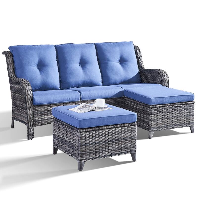 Outdoor 3-Piece Wicker Sofa Set with Ottoman