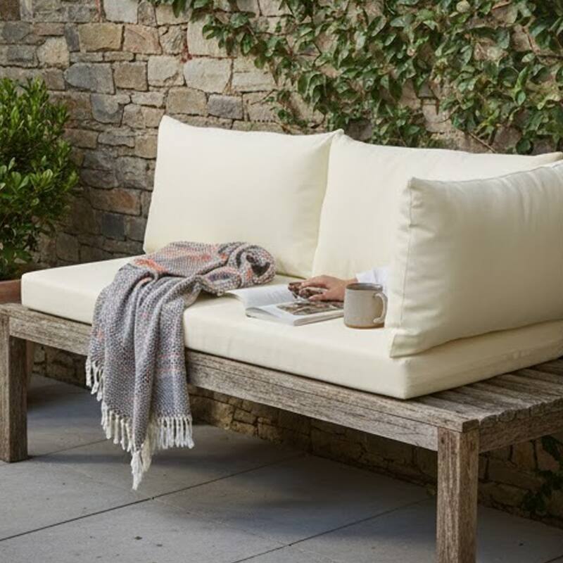 Paom Outdoor Cushion for Bench Set of 3, Plush Ivory Oxford Fabric