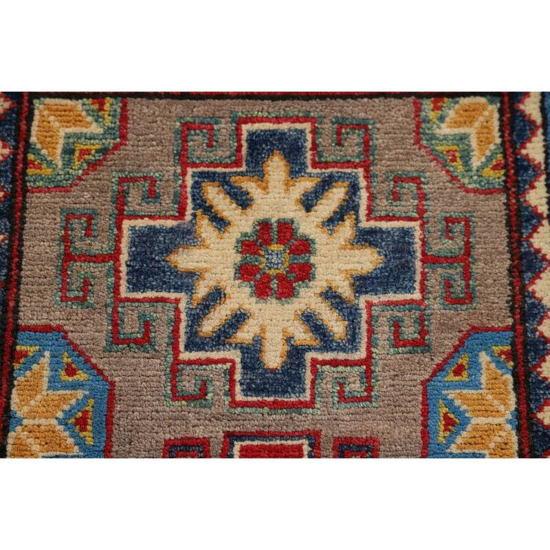 Hand Knotted Oriental 100% Wool Carpet Traditional Geometric Brown Kazak Area Rug - 3' 1'' X 2' 2''