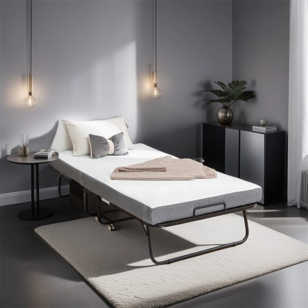Folding Bed with Mattress, SPortable Foldable Bed with Storage Cover