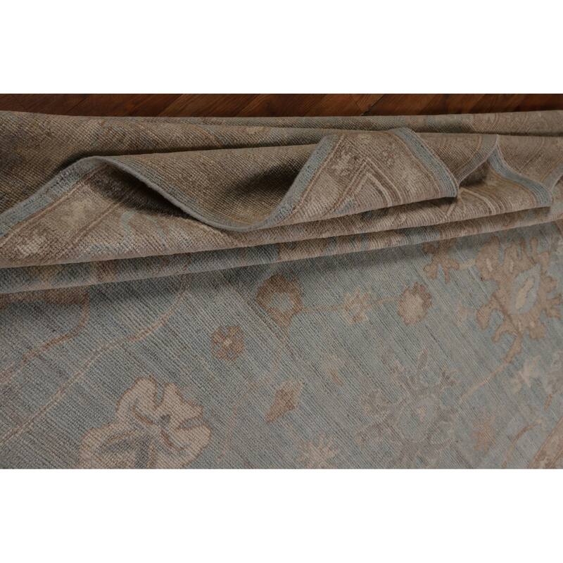 Blue Oushak Vegetable Dye Turkish Area Rug Hand-Knotted Wool Carpet - 8'2"x 10'3"