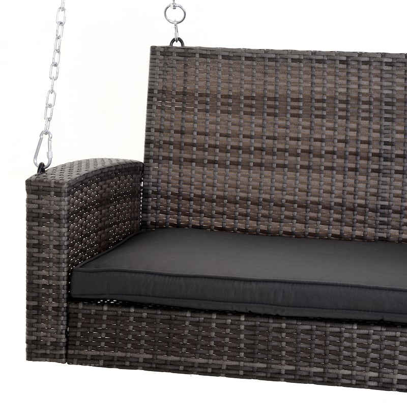 Classic Two-Person Seating Outdoor Hanging Daybed, Weatherproof Swing Bench with Handwoven Rattan