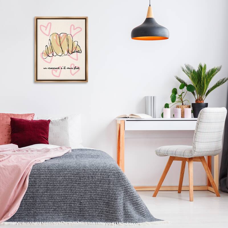 Stupell Chic Croissant with Hearts Framed Floater Canvas Wall Art Design By Lil' Rue
